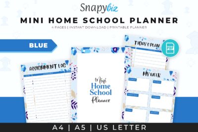 mini home school planner blue