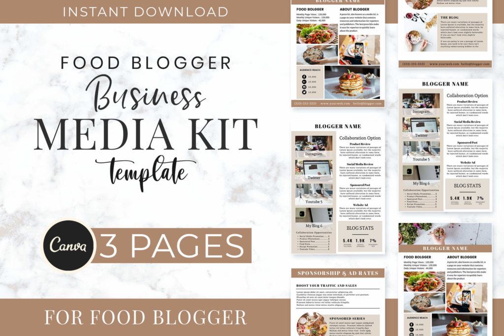 food blogger business media kit template