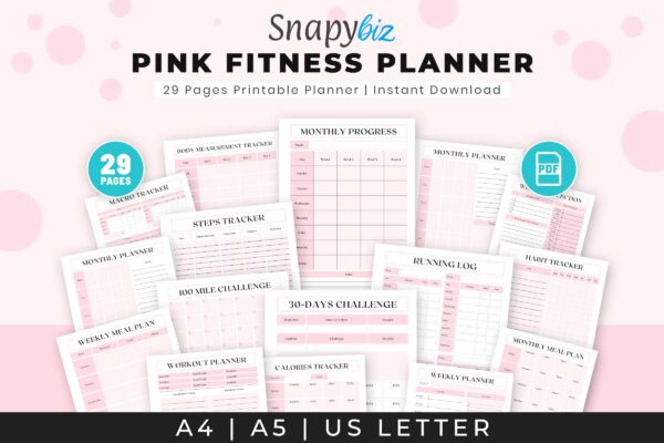 Pink Fitness Planner Pink fitness planner