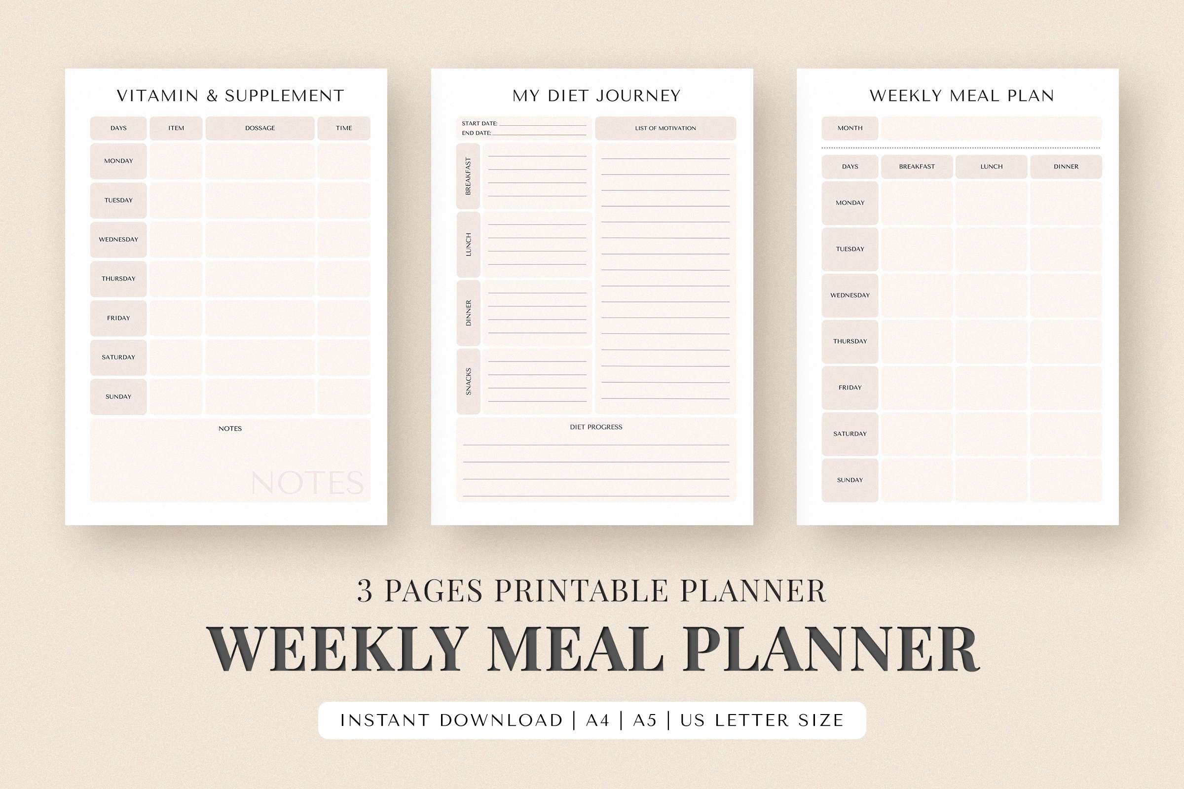 Meal Prep Printable Planner | A4 and A5 | US Letter Size