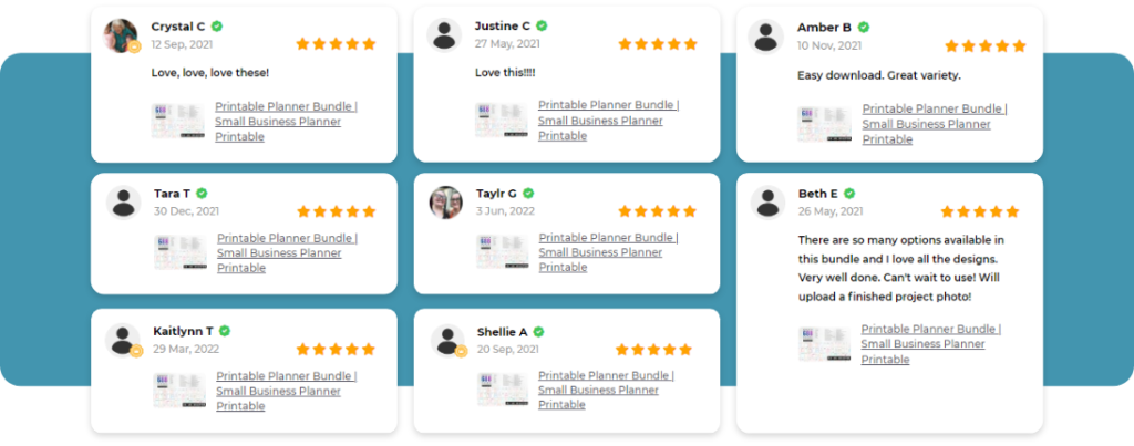 best planner bundle testimonials screenshot images