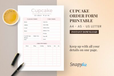 cupcake order form printable