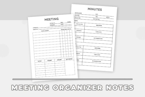 Meeting Organizer Notes Planner Bundle 1 Meeting organiser notes planner