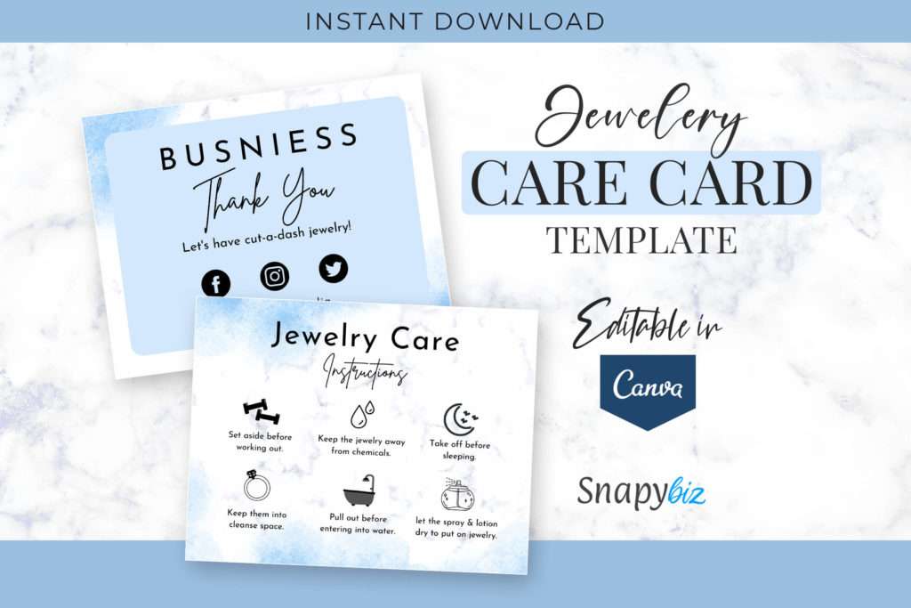 editable jewelry care instructions canva template
