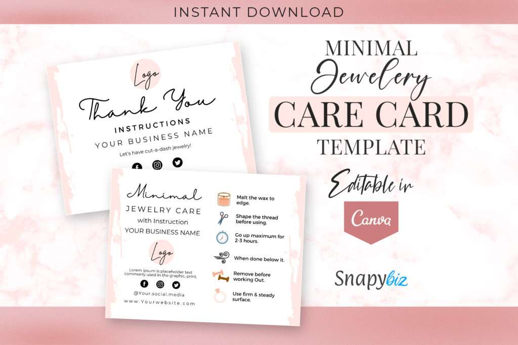 editable jewelry care card template