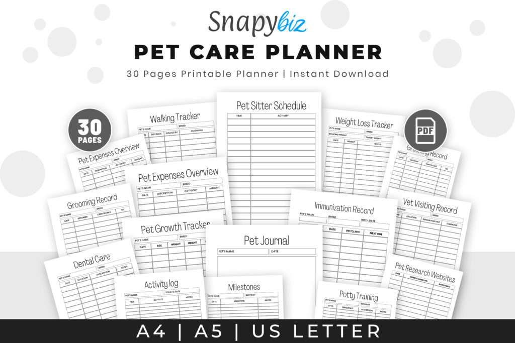 pet care binder | pet printable planner
