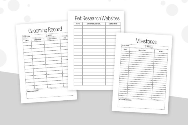 Pet Care Planner Bundle 8 Pet care binder | pet printable planner