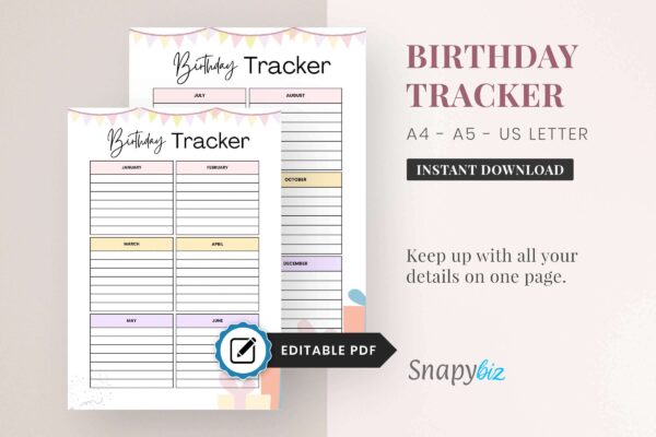 Editable birthday tracker