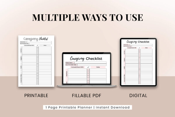 Caregiving Checklist For Editable Caregiving checklist | editable caregiving checklist