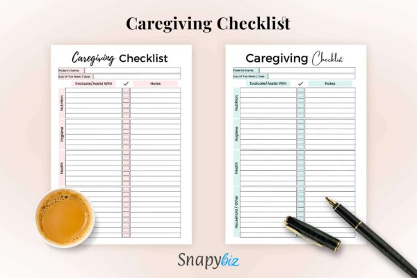 Caregiving Checklist For Editable 4 Caregiving checklist | editable caregiving checklist