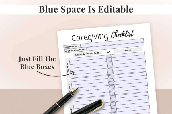 Caregiving Checklist For Editable 7 Caregiving checklist | editable caregiving checklist