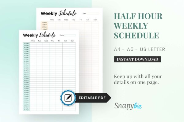 Half Hour Weekly Schedule Feature Image Editable half hour weekly schedule