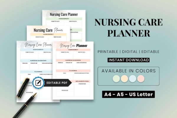 Nursing Care Planner For Editable Printable 2 Nursing care plans printable