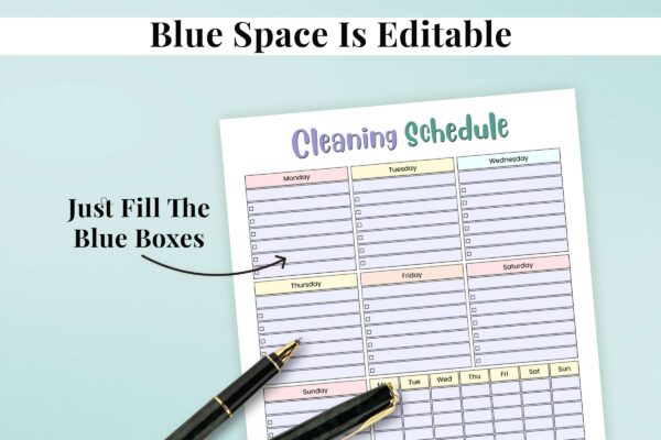 One Page Cleaning Schedule Printable Feature Image 3 Editable cleaning schedule printable