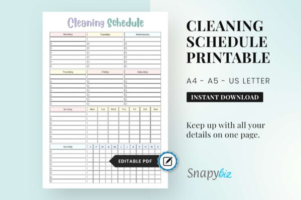 One Page Cleaning Schedule Printable Feature Image Editable cleaning schedule printable