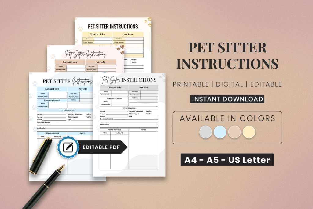 pet sitter instructions | editable pet sitter instructions