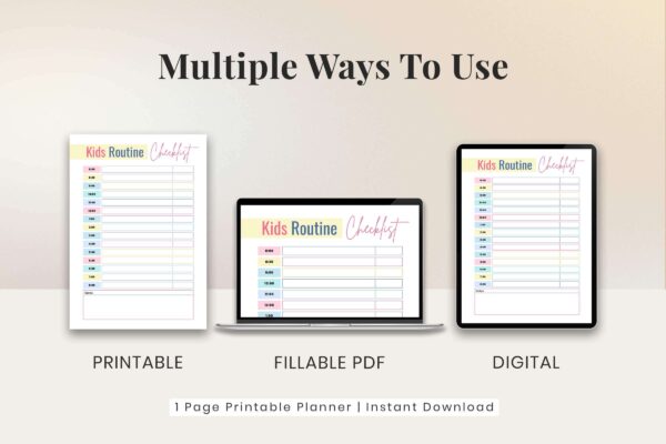 Editable kids daily routine checklist