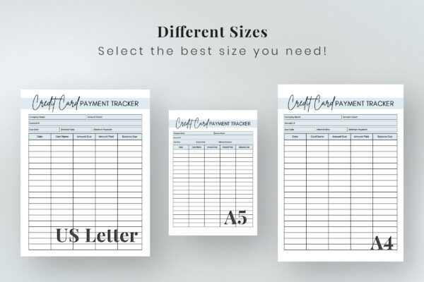 Credit card payment tracker printable planner page