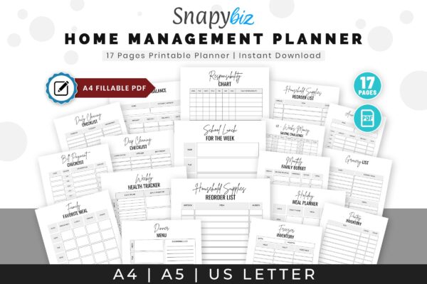 Home Management Planner Black And White Home management binder | household binder