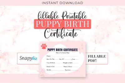 printable puppy birth certificate