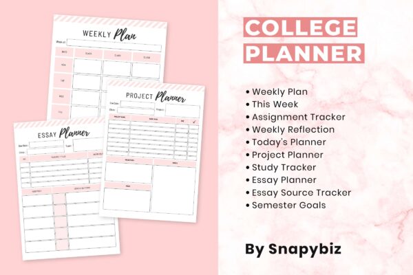 College Planner Pink 6 College student weekly planner