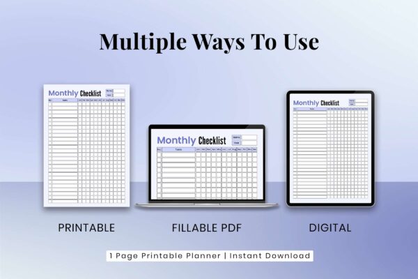 Monthly checklist printable planner pdf