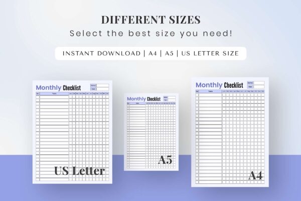 Monthly checklist printable planner pdf