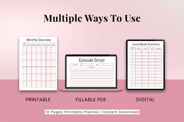 Printable Podcast Content Planner 9 Podcast content management planner