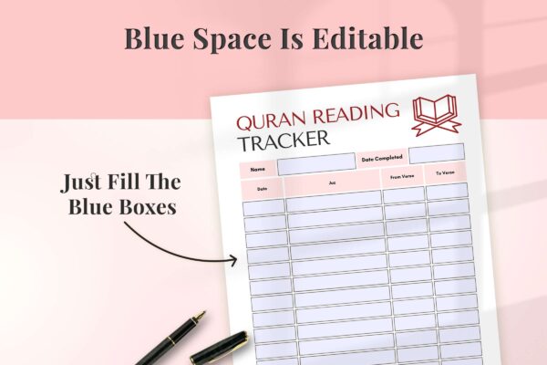 Printable quran reading tracker