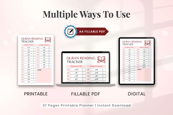 Printable quran reading tracker