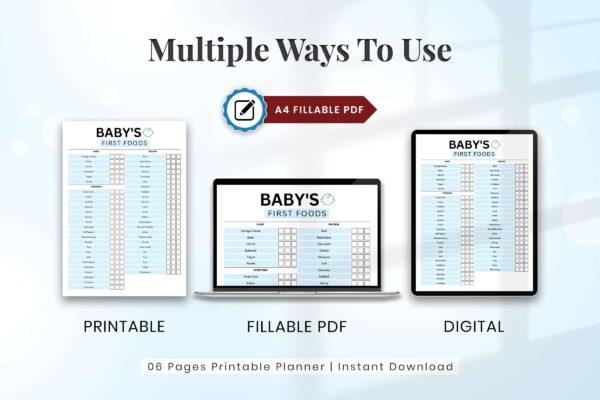 Fillable baby food printable planner (copy)