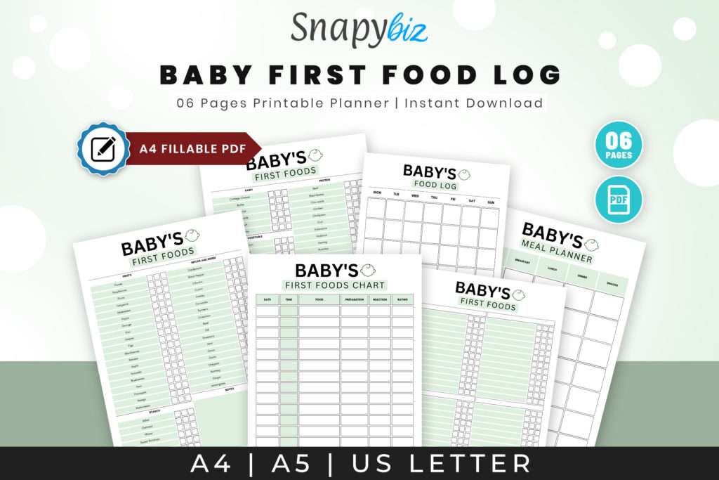 fillable baby food printable planner green