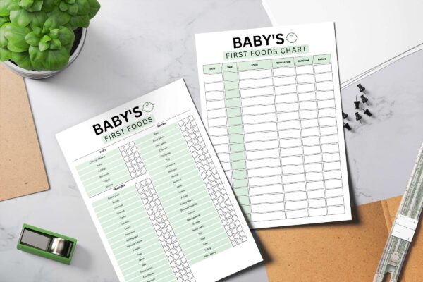Fillable baby food printable planner green