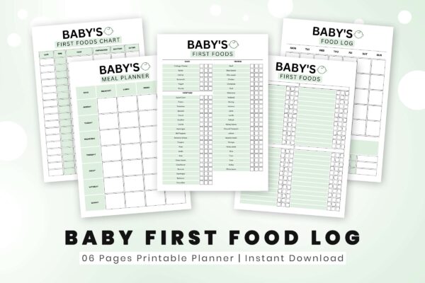 Fillable baby food printable planner green