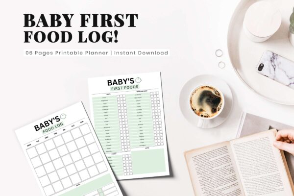 Fillable baby food printable planner green