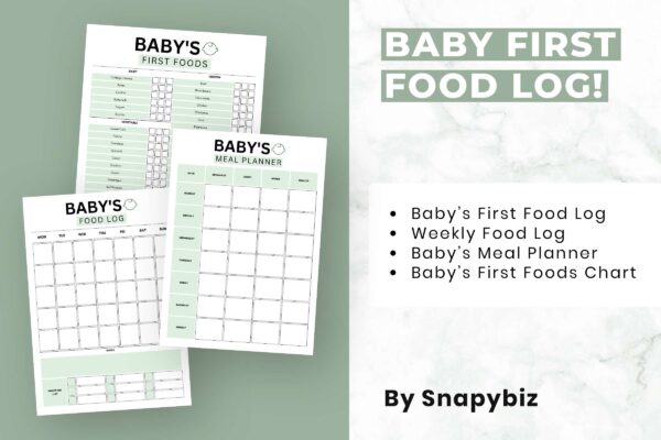 Fillable baby food printable planner green