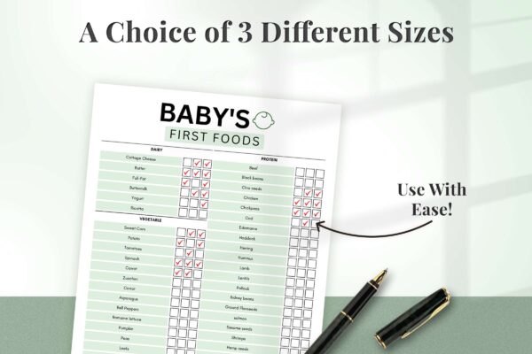 Fillable baby food printable planner green