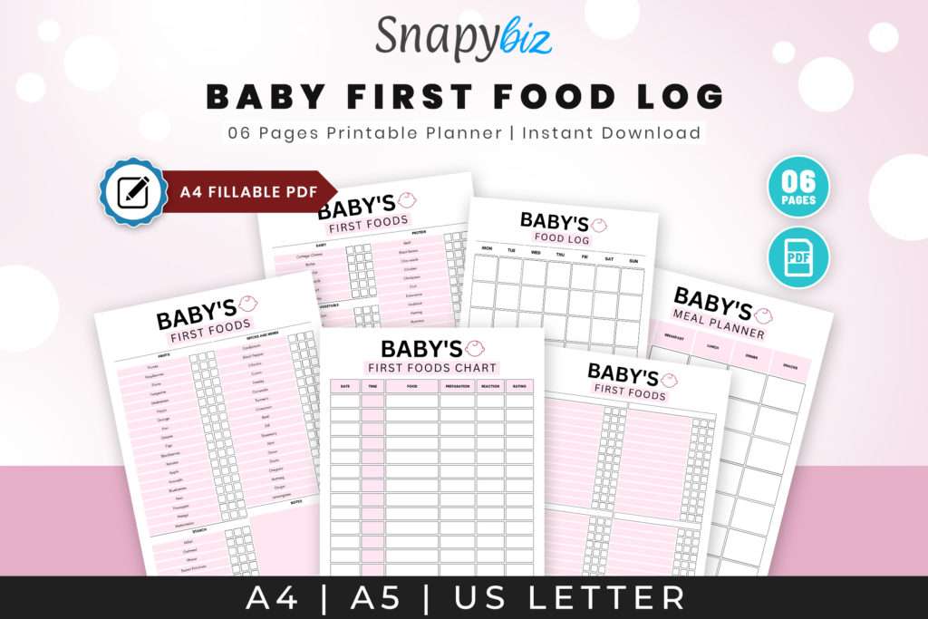 fillable baby food printable planner