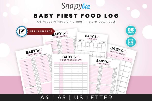 Fillable baby food printable planner