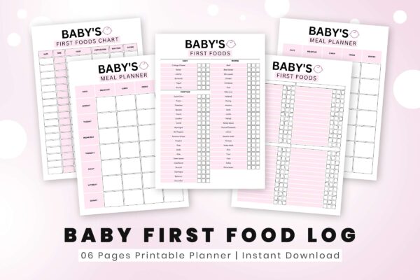Fillable baby food printable planner