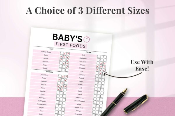 Fillable baby food printable planner