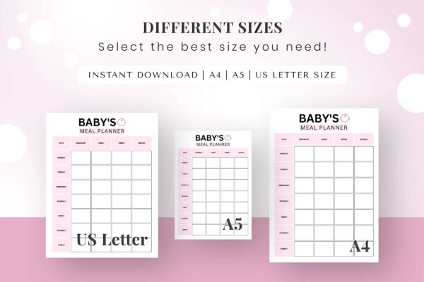 Fillable baby food printable planner