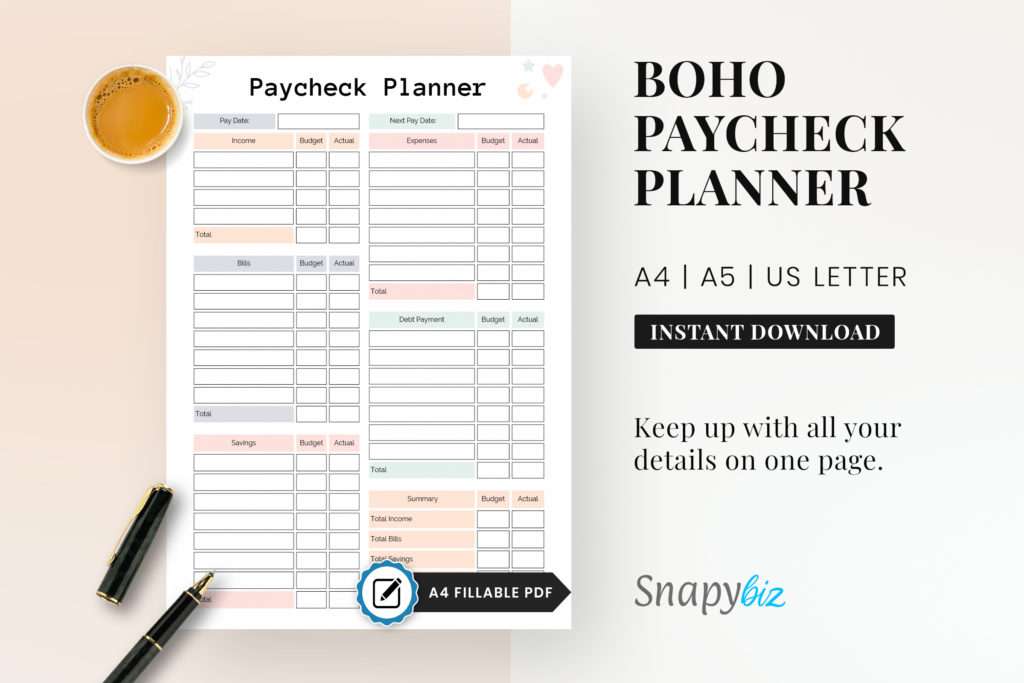 paycheck budget printable planner