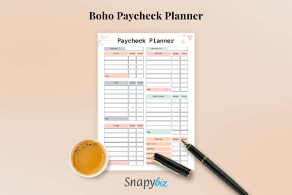 Boho Paycheck Planner Feature Image 5 Paycheck budget printable planner