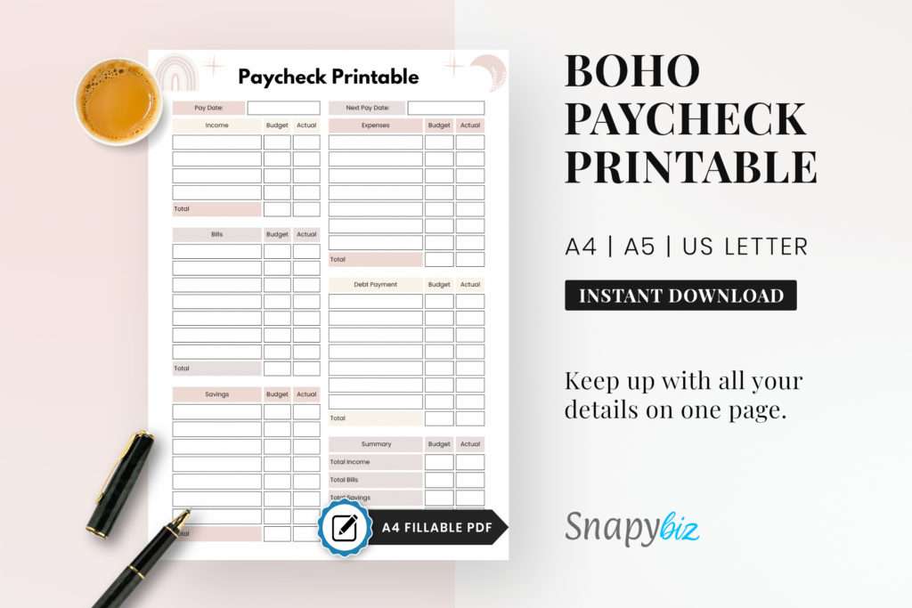 paycheck budget printable planner pdf