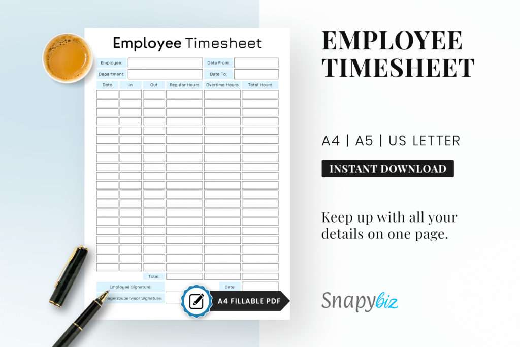 fillable employee timesheet printable planner pdf