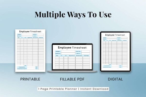 Fillable employee timesheet printable planner pdf