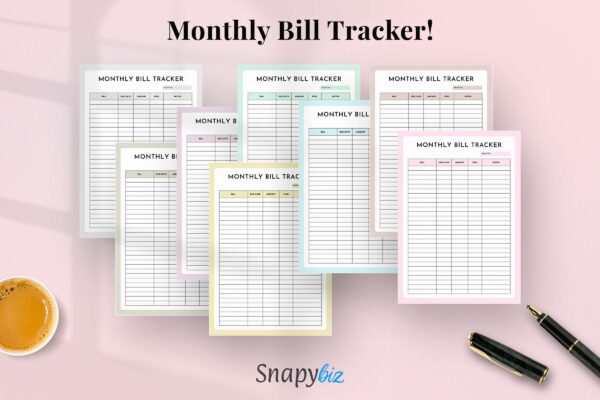 Fillable monthly bill tracker printable