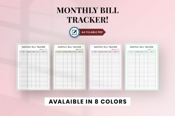 Fillable monthly bill tracker printable
