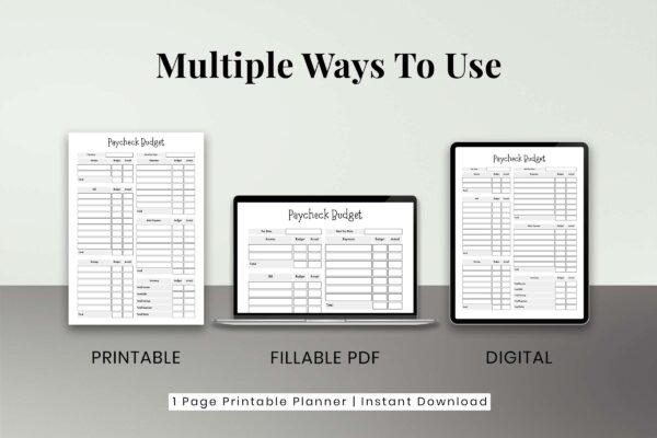 Weekly paycheck printable planner
